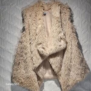 JOLT Vest Women's Fuzzy Faux Fur Waterfall Collar creamy plush soft Boho Size L
